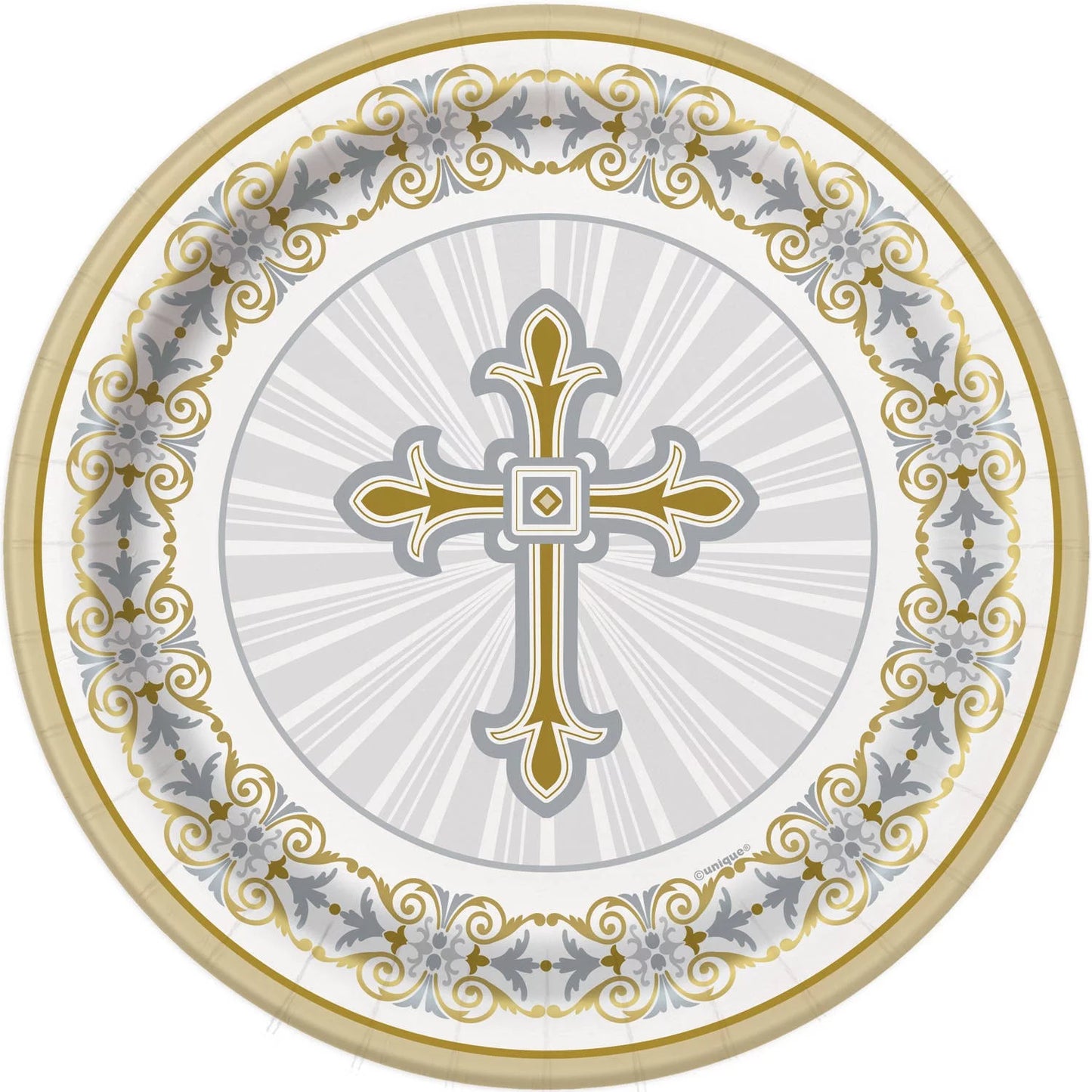Religious Cross Gold & Silver 7" Paper Plates 8ct