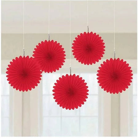 Red Mini Hanging Fans 5ct
