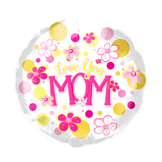 Party America 18" Love You Mom Flowers and Dots Balloon