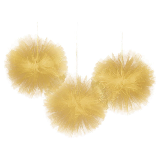 Gold Tulle Fluffy Decorations 3pc