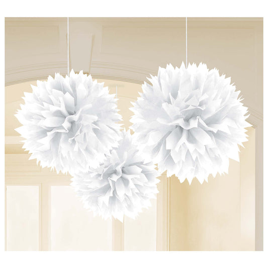 White Fluffy Paper Decorations 3Pc