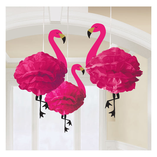 Deluxe Fluffy Flamingo Hanging Decorations 3pc