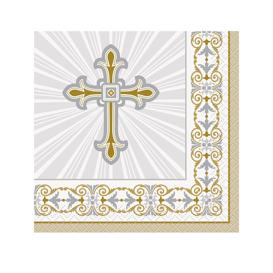 Radiant Cross Gold and Silver  Beverage Napkins 16ct