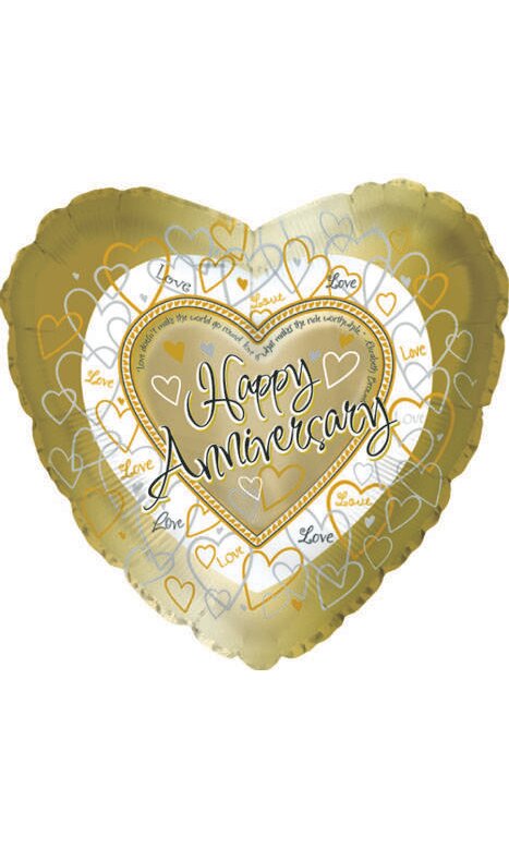 CTI 18" Heart Shaped Happy Anniversary Gold/silver Balloon