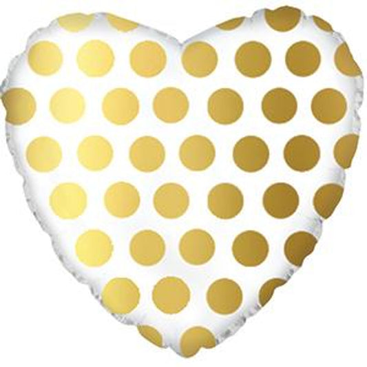 CTI 18" White With Gold Polka Dots Heart
