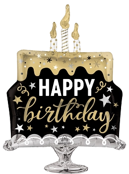 Anagram 29" Happy Birthday Gold Cake Balloon