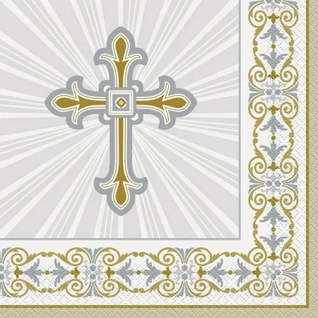 Radiant Cross Silver & Gold Lunch Napkins 16ct