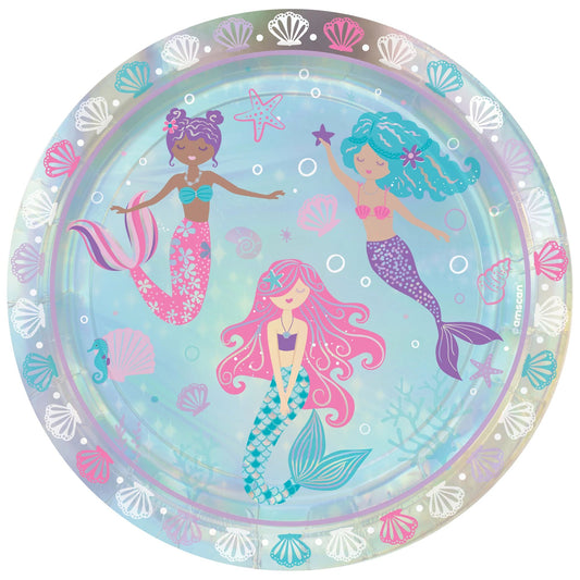 Shimmering Mermaids 9" Iridescent Round Plates - 8ct