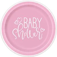 Pink Hearts Baby Shower Round 7" Dessert Plates 8ct