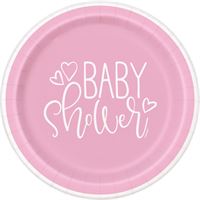 Pink Hearts Baby Shower Round 9" Dinner Plates 8ct
