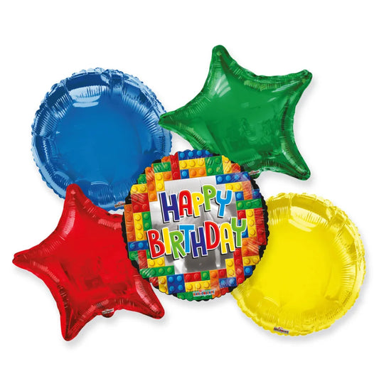 ConverUSA Happy Birthday Blocks Balloon Bouquet 5pc-Pk