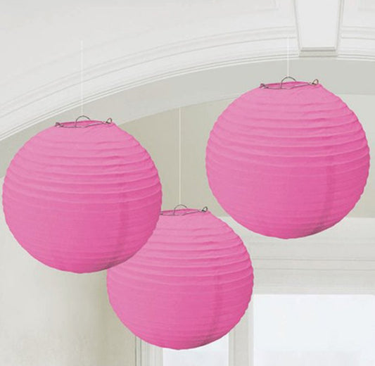 Round Pink Paper Lanterns 3pc