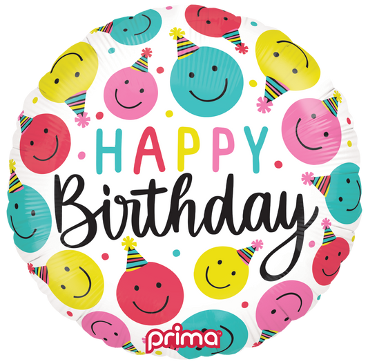 Prima 18” Round Birthday Happy Faces Balloon