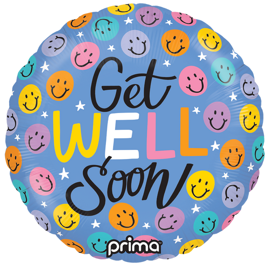 Prima 9” Round Get Well Happy Faces Balloon 6ct