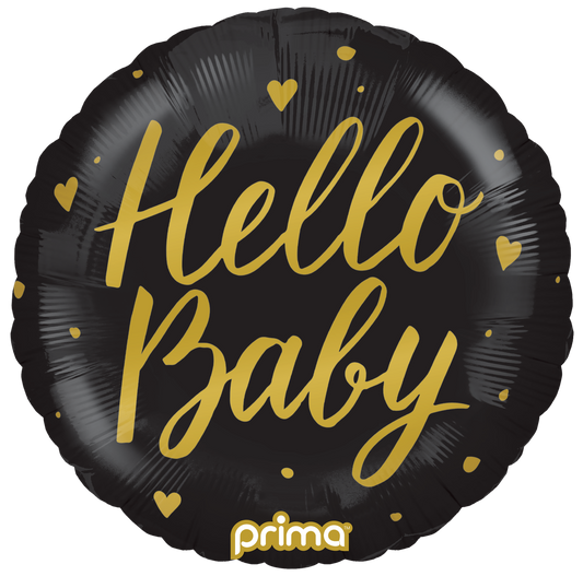 Prima 18” Round Hello Baby Black Balloon