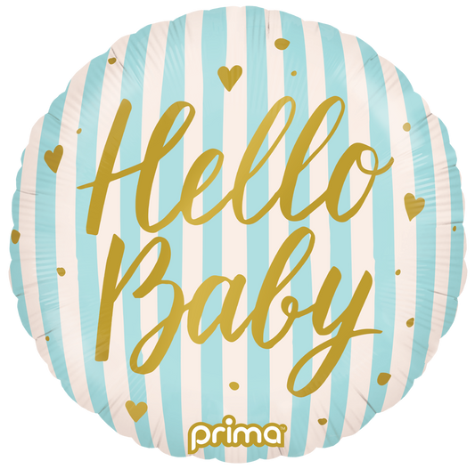 Prima 18” Round Hello Baby Blue Stripes Balloon