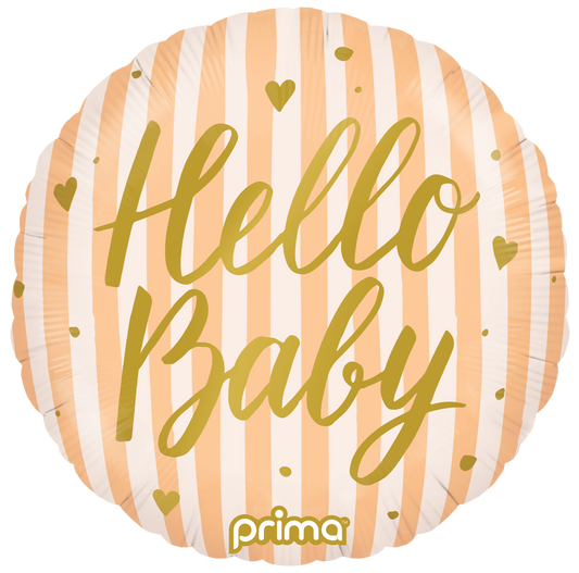 Prima 18” Round Hello Baby Peach Stripes Balloon