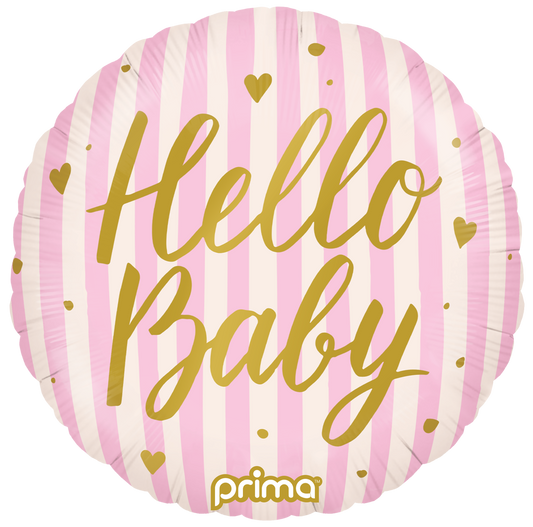 Prima 18” Round Hello Baby Pink Stripes Balloon