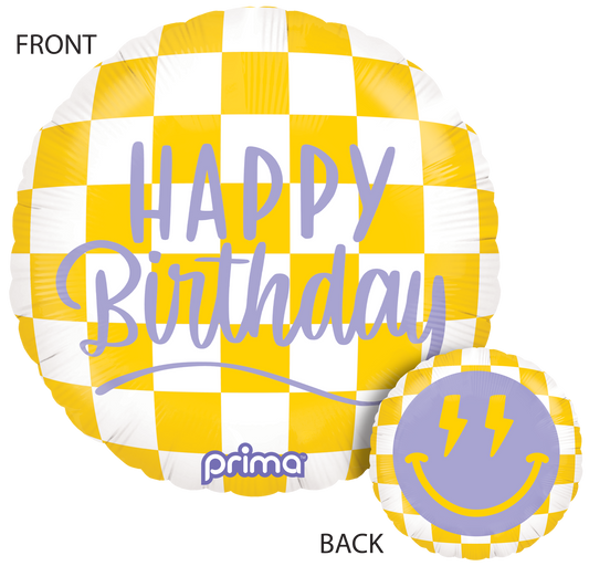 Prima 18” Round Happy Face Checker Birthday Balloon