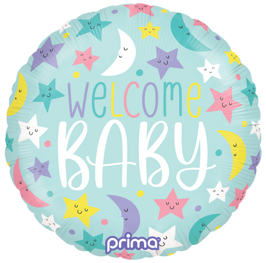 Prima 18” Round Welcome Baby Moons & Stars Balloon