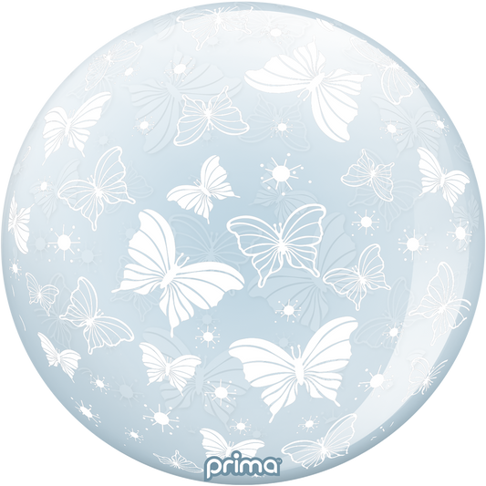 Prima 20” White Butterflies Sphere Balloon