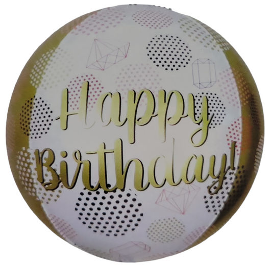 Winner Party 22" Gold & White Happy Birthday Balloon