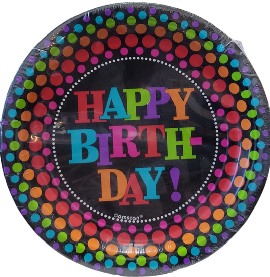 Party On Happy Birthday Dots 7" Paper Plate 8ct