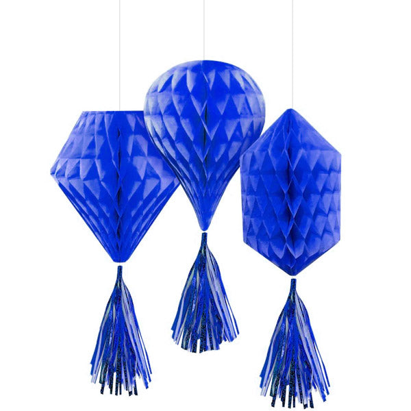 Mini Royal Blue Honeycomb Decorations 3pc