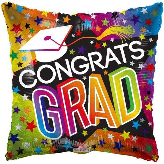 ConverUSA 18" Congrats Grad Graduation Stars & Rainbow Balloon-Flat