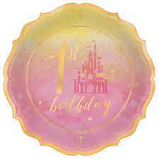 Disney Princess 7" Once Upon A Time 1st Birthday Metallic Plates 8ct