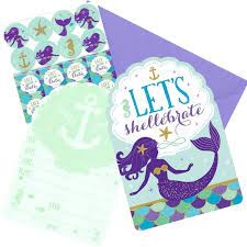 Mermaid Wishes Postcard Invitations 8ct