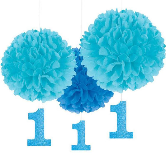 Blue 1st Fluffy Decorations 3pc