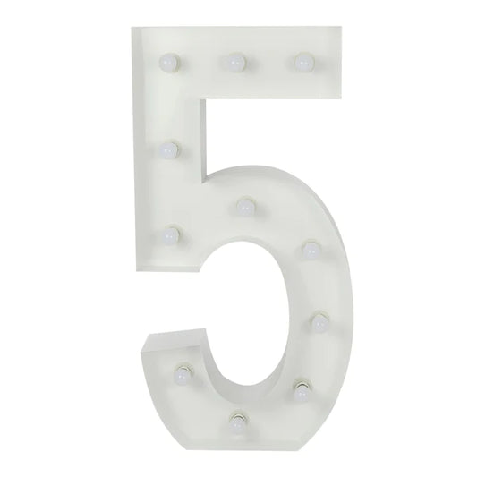 Marquee 4ft Metal Number 5 With White Lights