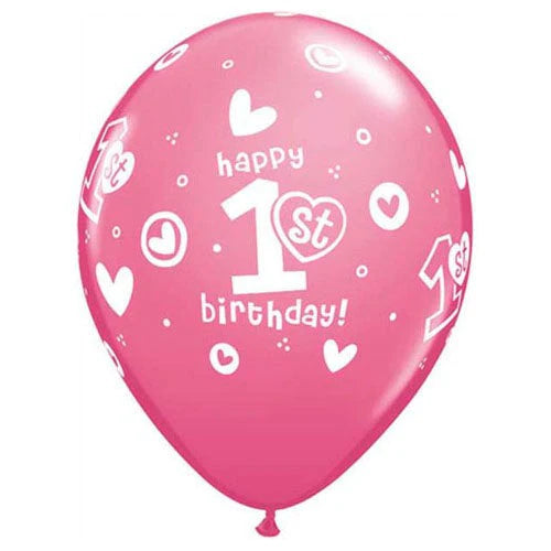 Qualatex 11" 1st Birthday Hearts Latex Balloon 50ct