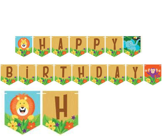 Jungle Safari Ribbon Happy Birthday Banner