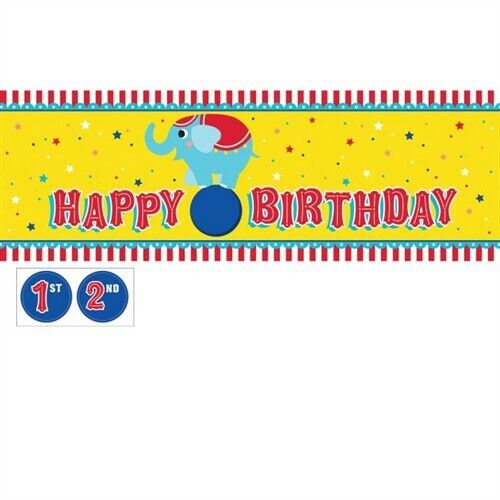 Circus Party Giant Banner with 1st and 2nd Birthday Stickers