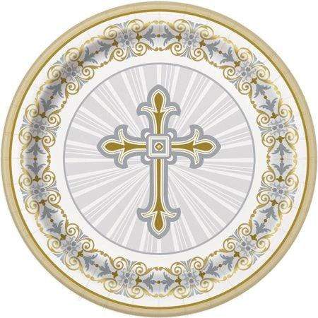 Radiant Cross Religious Gold & Silver 9" Paper Plates 8ct