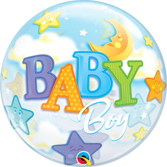 Qualatex 22" Baby Boy Moon Bubble balloon