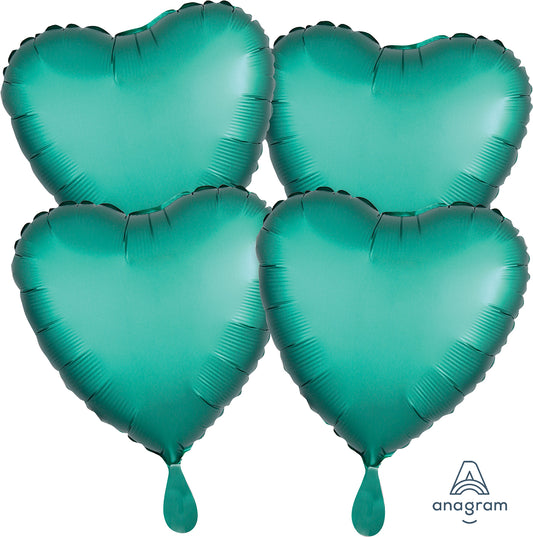 Anagram 17" Satin Luxe Jade Heart Balloons 4ct
