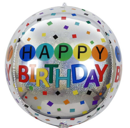 Winner Party 22" Happy Birthday Confetti Holographic Orb Balloon