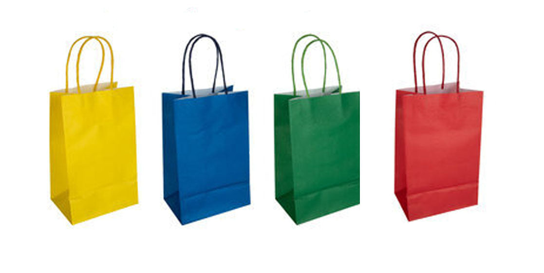 Dark Assorted Small Kraft Paper Bags 12ct Yellow/Red/Royal Blue/Green