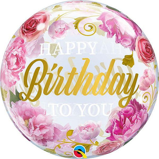 Qualatex 22" Happy Birthday to you Pink Bubble balloon
