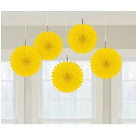 yellow Mini Hanging Fans 5ct