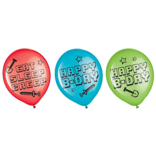 Pixel Party 12" Latex Balloons 6ct