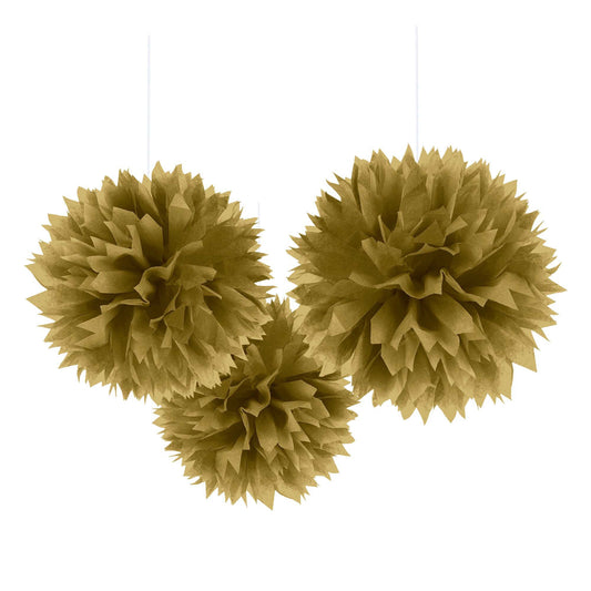 Gold Paper Fluffy Decorations 3pc