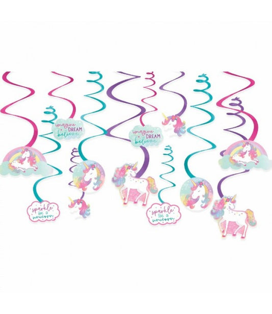 Unicorn 'Enchanted Unicorn' Foil Hanging Swirl Decorations 12ct