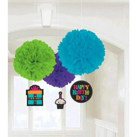 Colorful Happy Birthday Fluffy Decorations 3pc