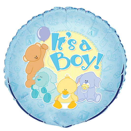 Unique 18" It's A Boy Baby Animals Foil Balloon