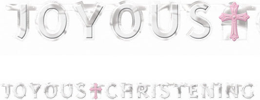 Joyous Christening Foil Customizable Pink Or Blue Cross Letter Banner 5.5ft