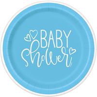 Blue Hearts Baby Shower Round 7" Dessert Plates 8ct